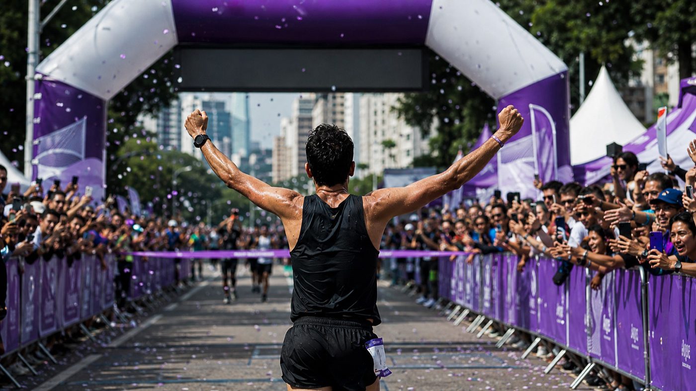 Atleta cruzando a linha de chegada